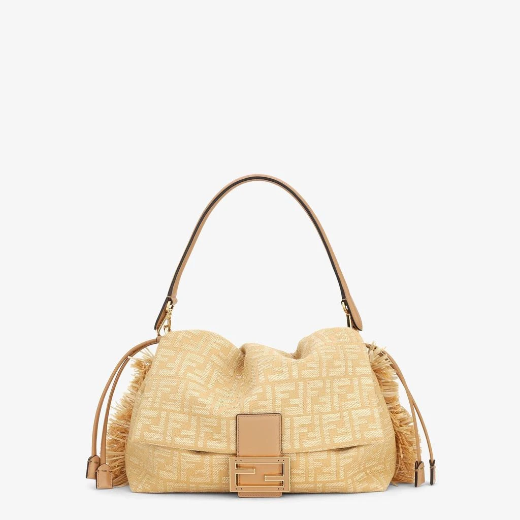商品Fendi|MEDIUM MAMMA BAGUETTE BAG IN BEIGE JACQUARD FF WITH RAFFIA,价格¥17441,第1张图片