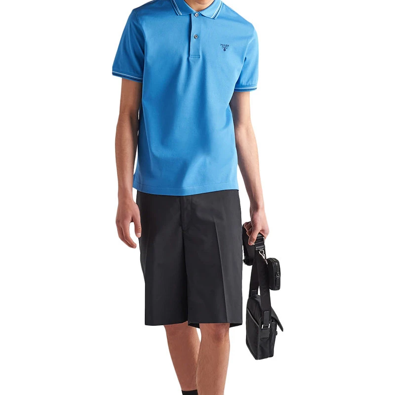 商品Prada|【预售3-7天】普拉达 男士浅紫光蓝色纯棉短袖Polo衫UJN765_1ZMI_F0237_S_212,价格¥5487,第4张图片详细描述