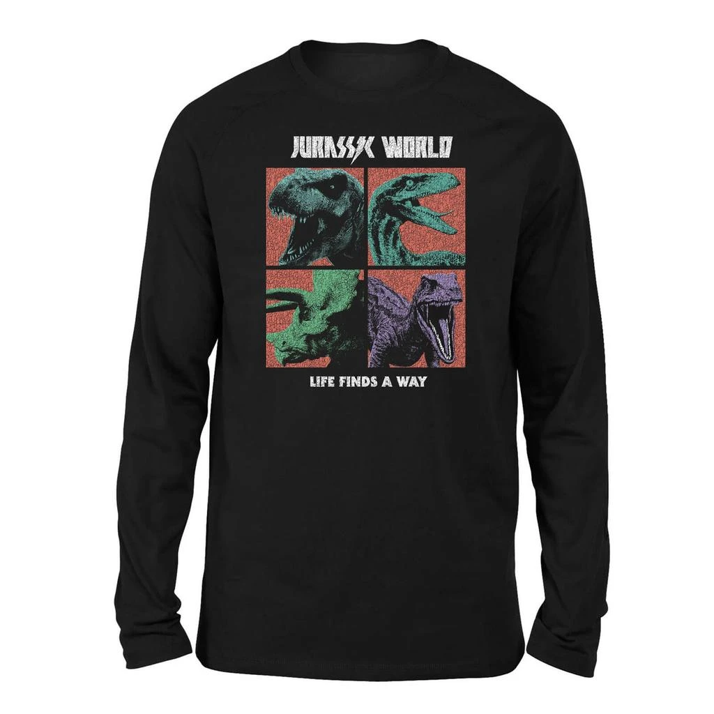 商品Jurassic Park|Jurassic Park World Four Colour Faces Unisex Long Sleeved T-Shirt - Black,价格¥169,第1张图片详细描述