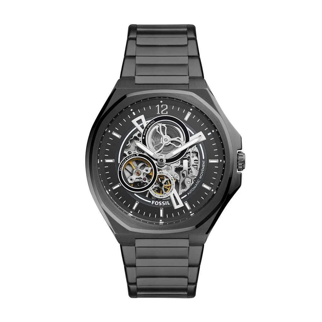 商品Fossil|Men's Evanston Automatic, Black-Tone Stainless Steel Watch,价格¥1308,第1张图片