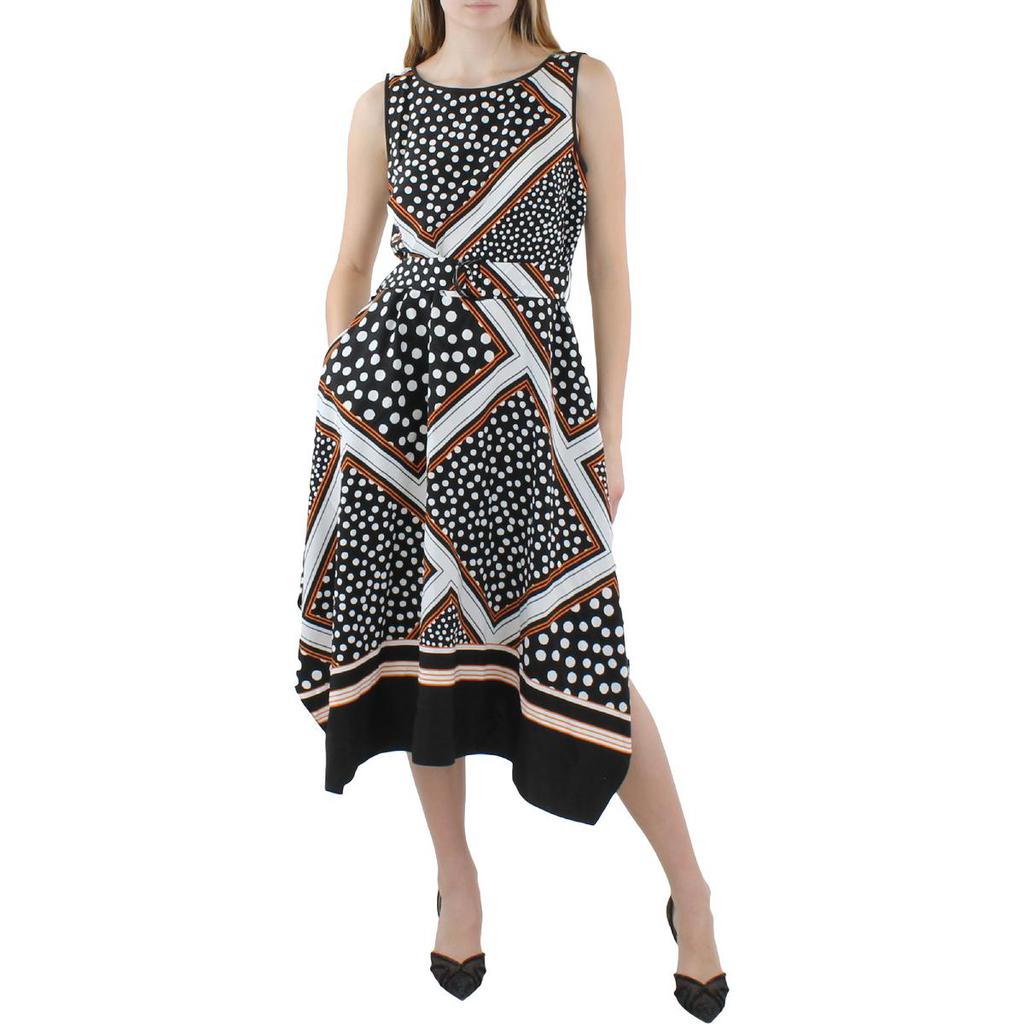 Karl Lagerfeld Paris Womens Hammered Crepe Printed Midi Dress商品第1张图片规格展示