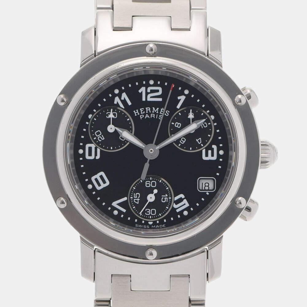 商品[二手商品] Hermes|Hermes Black Stainless Steel Clipper Chrono CL1.310 Women's Wristwatch 31 MM,价格¥6608,第1张图片