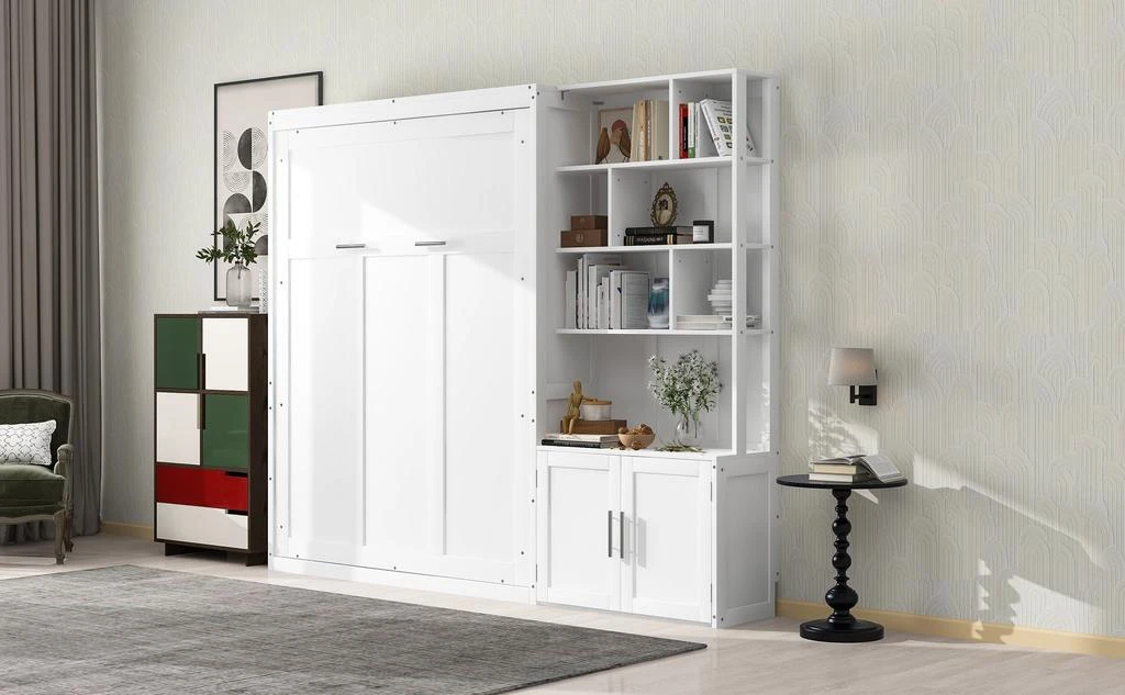 商品Streamdale Furniture|Streamdale Full Size Murphy Bed with Multiple Storage Shelves and A Cabinet,价格¥11209,第4张图片详细描述