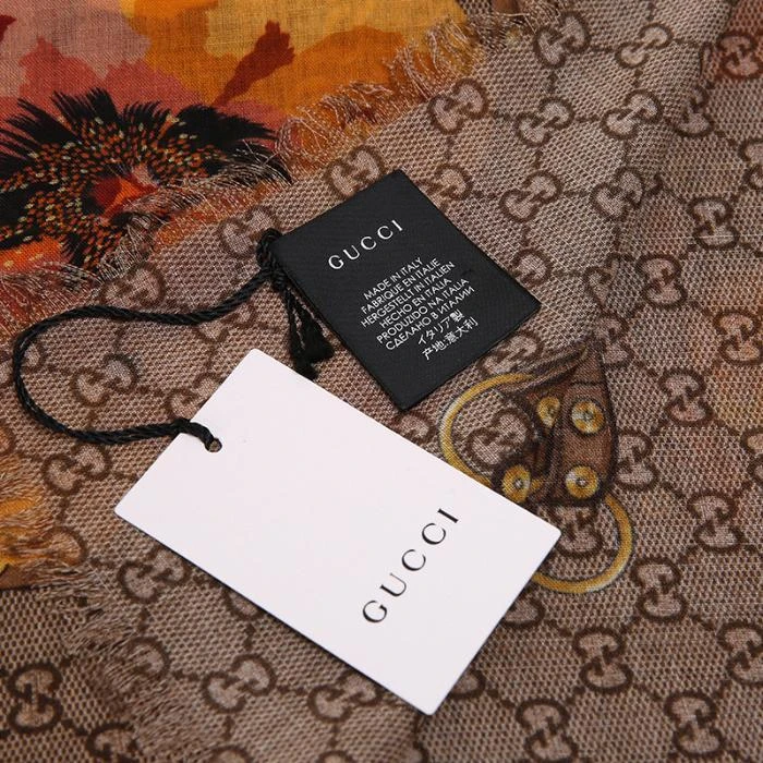 商品Gucci|Gucci 古驰米色/橙色GG花纹羊毛围巾,价格¥3711,第3张图片详细描述