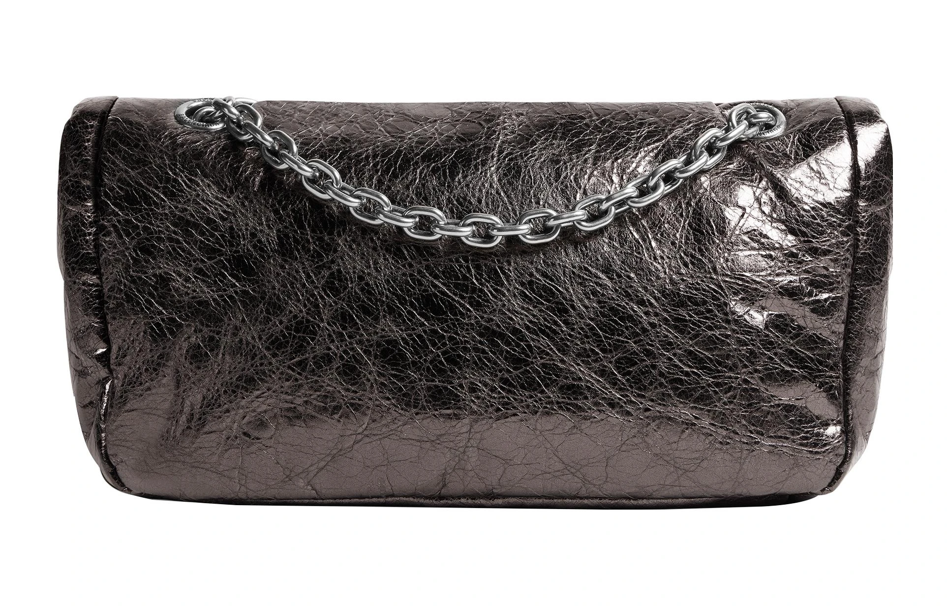 商品[国内直发] Balenciaga|巴黎世家 Monaco 做旧银色BB徽标翻盖闭合 Arena小牛皮 链条包手提单肩包 小号 女款 深灰色,价格¥15811,第5张图片详细描述