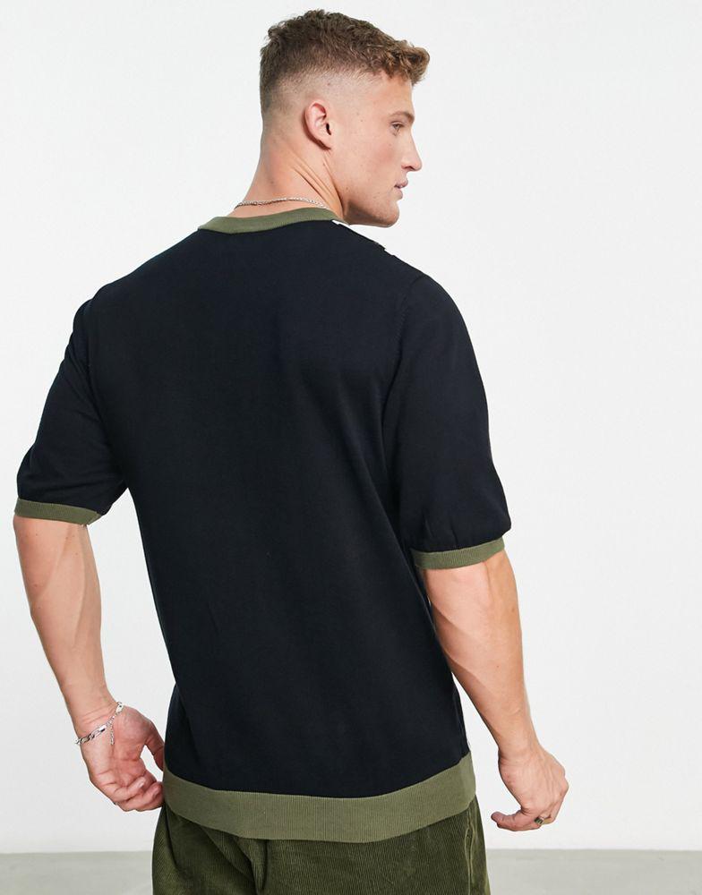 商品Fred Perry|Fred Perry stripe knitted ringer t-shirt in black,价格¥776,第4张图片详细描述