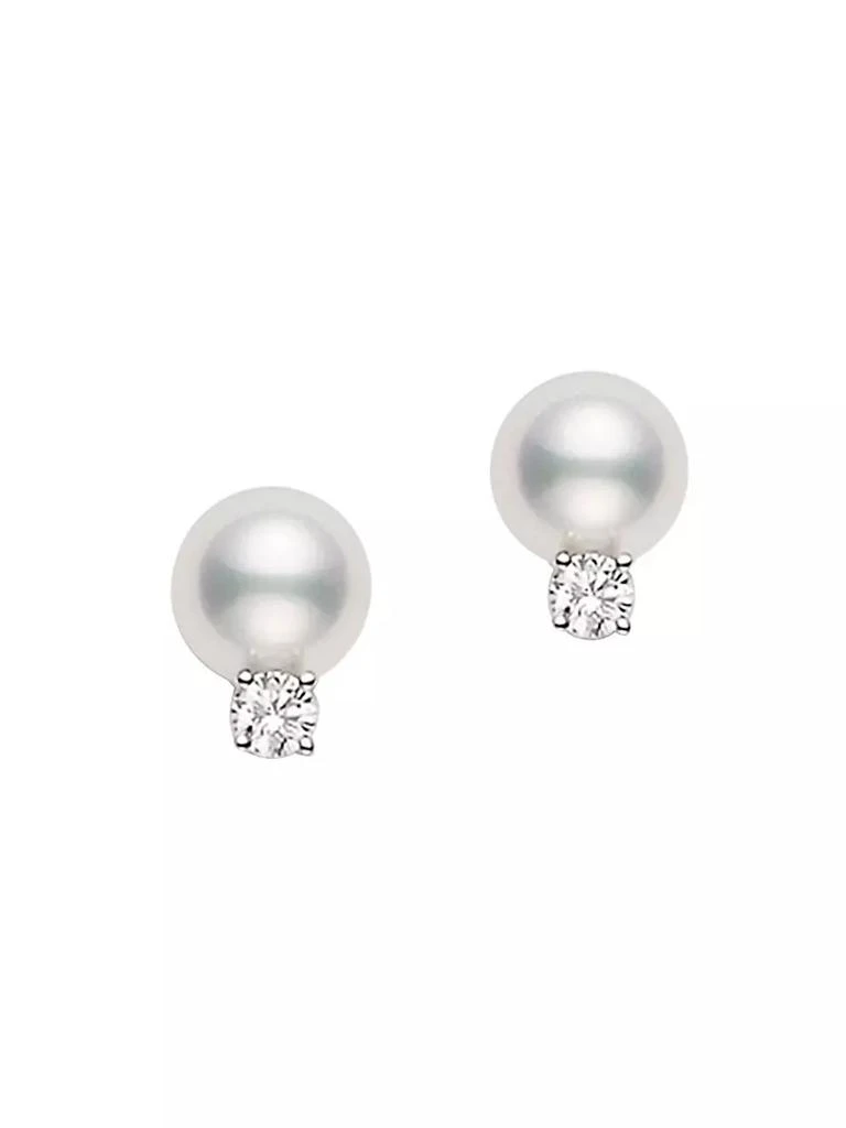 商品Mikimoto|Essential Elements 18K White Gold, 6MM White Cultured Pearl & Diamond Stud Earrings,价格¥10880,第1张图片