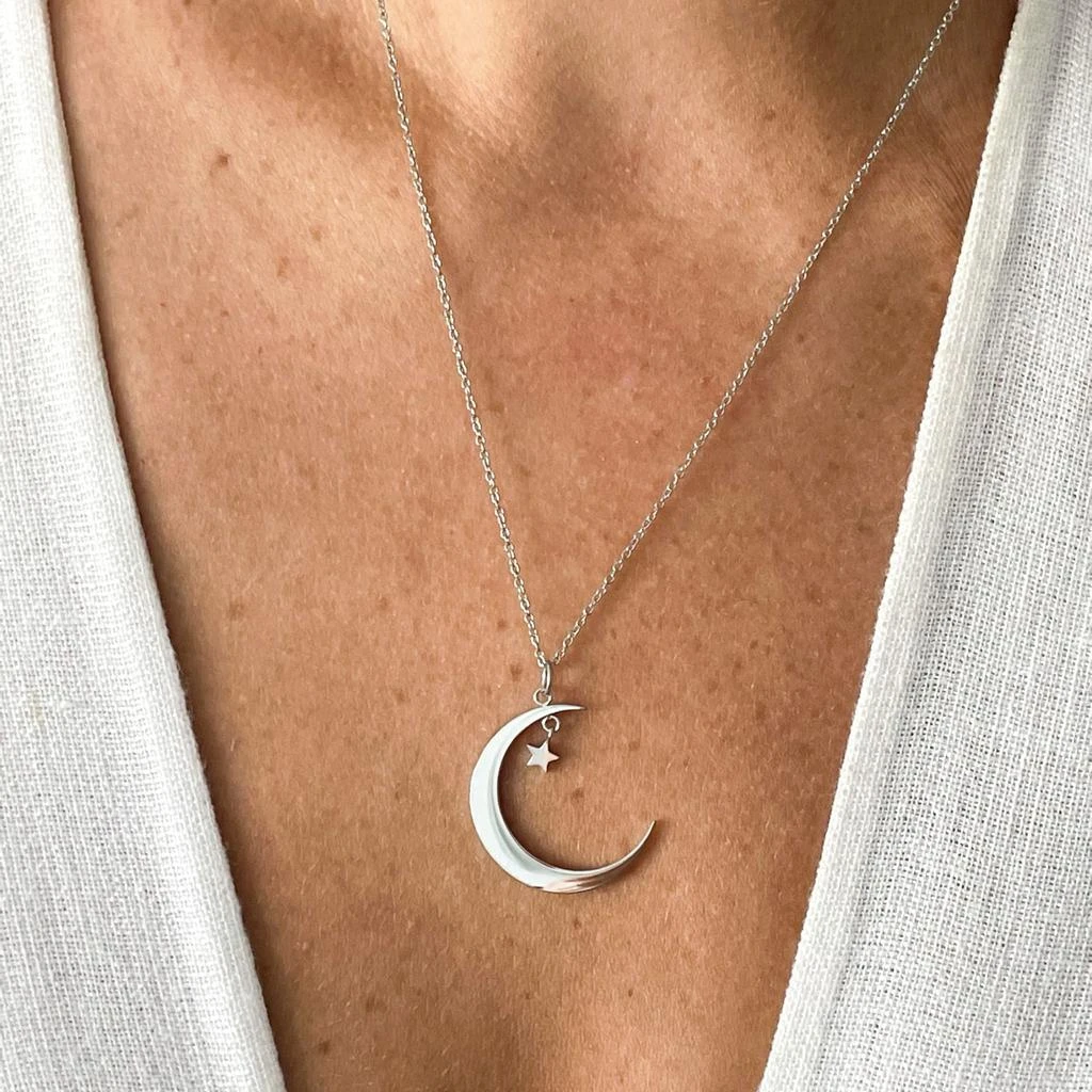 商品ADORNIA|Hanging Moon and Star Necklace silver,价格¥152,第2张图片详细描述