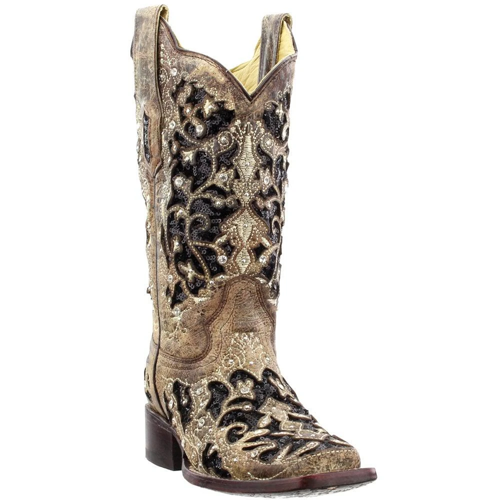 商品Corral Boots|Sequined Tooled-Inlay Square Toe Cowboy Boots,价格¥2016,第2张图片详细描述