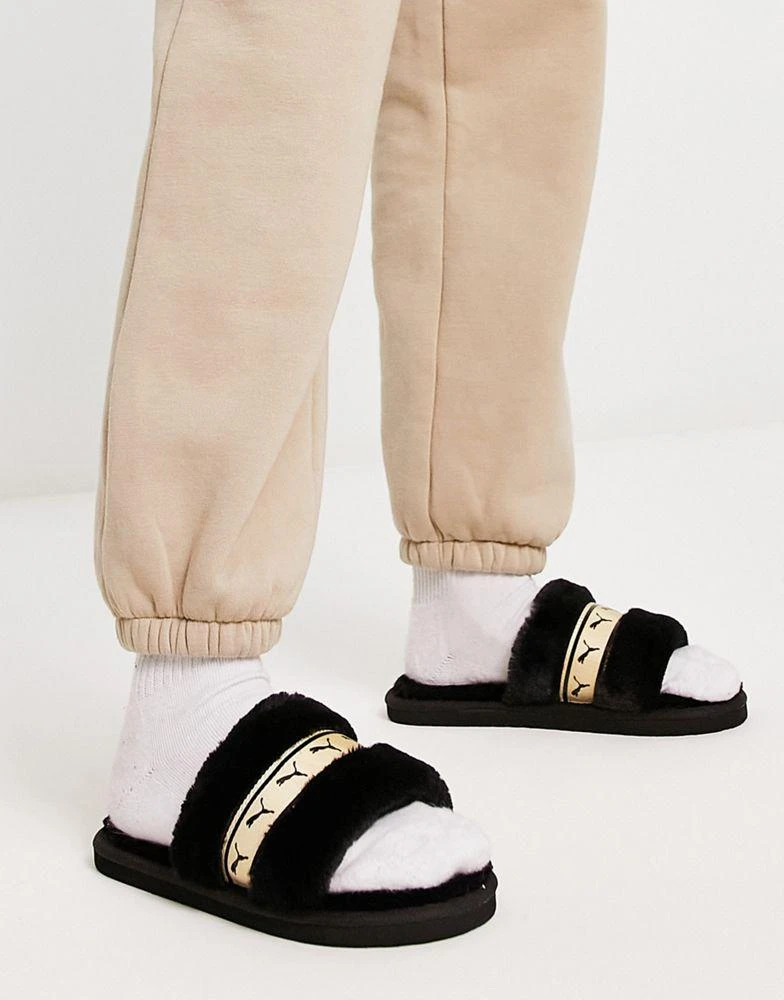 商品Puma|Puma Fluff slider slippers in black and gold,价格¥273,第1张图片