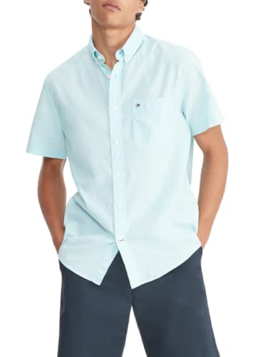 TOMMY HILFIGER 男士湖蓝色棉质短袖衬衫 78J1737-431商品第1张图片规格展示