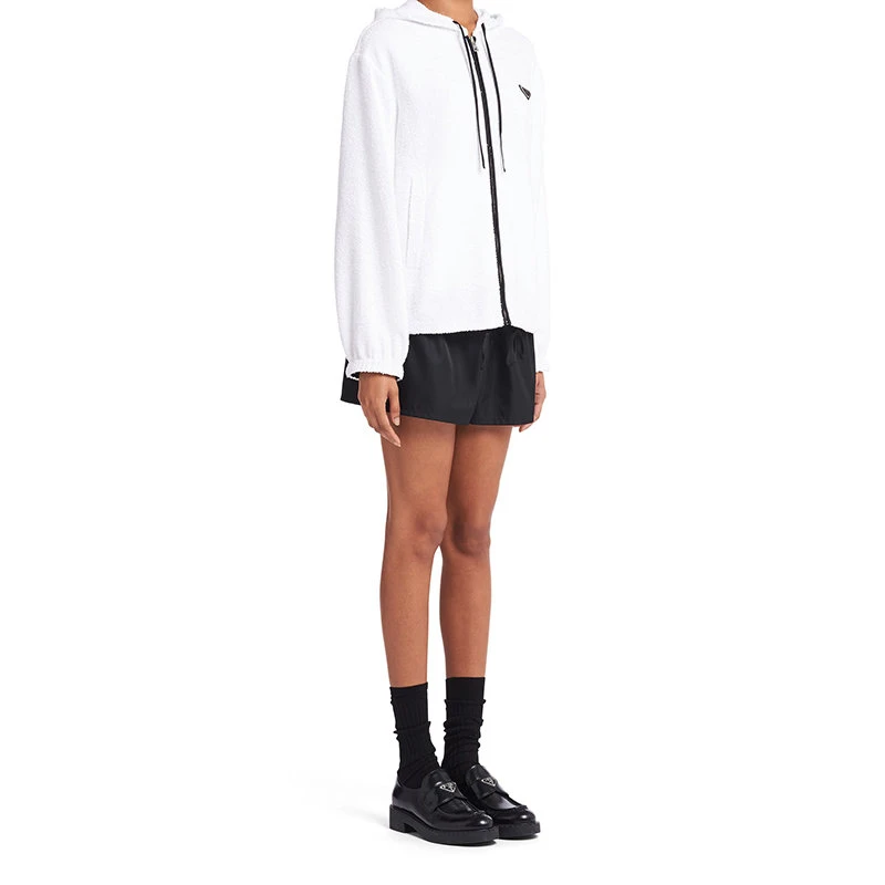 商品Prada|【预售3-7天】普拉达  女士 白色毛圈布棉质连帽衫卫衣P500M_1ZR3_F0009_S_211,价格¥9584,第5张图片详细描述
