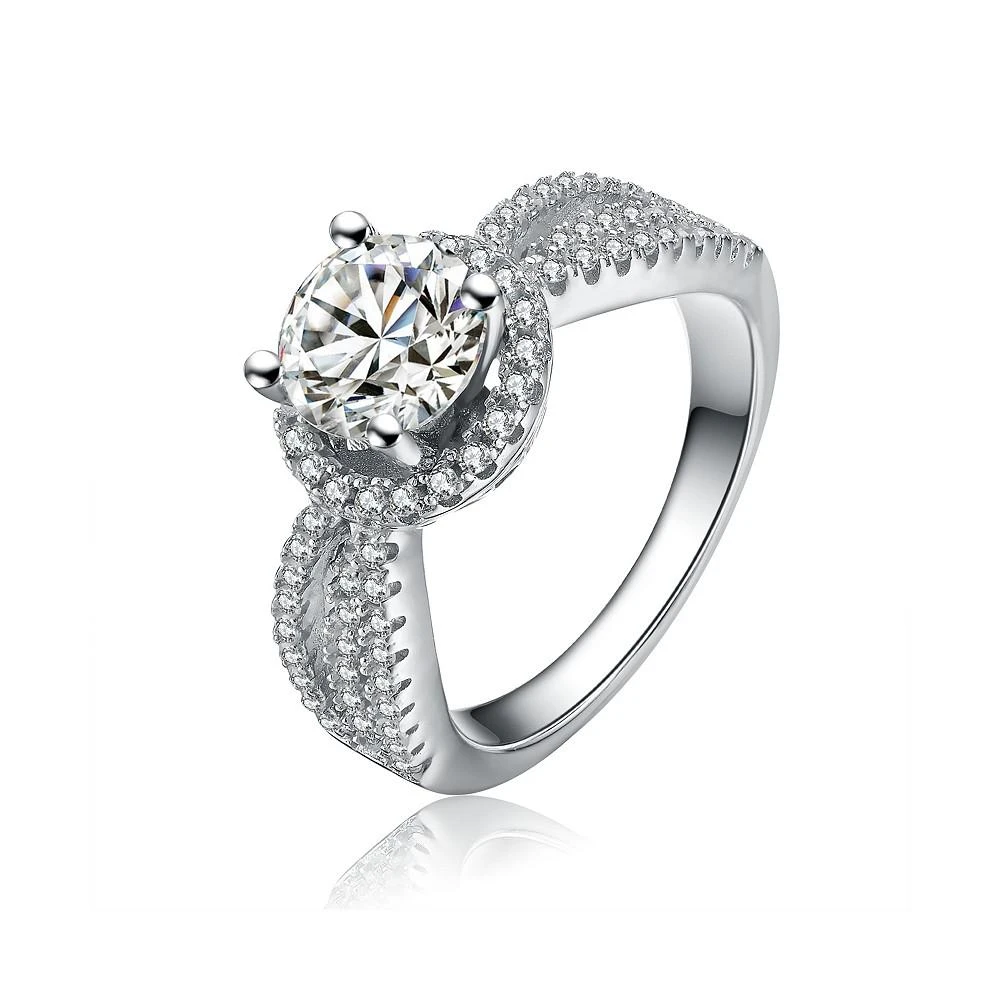 商品Genevive|Sterling Silver White Gold Plated Cubic Zirconia Halo Round Cut Eternity Promise Ring,价格¥536,第1张图片