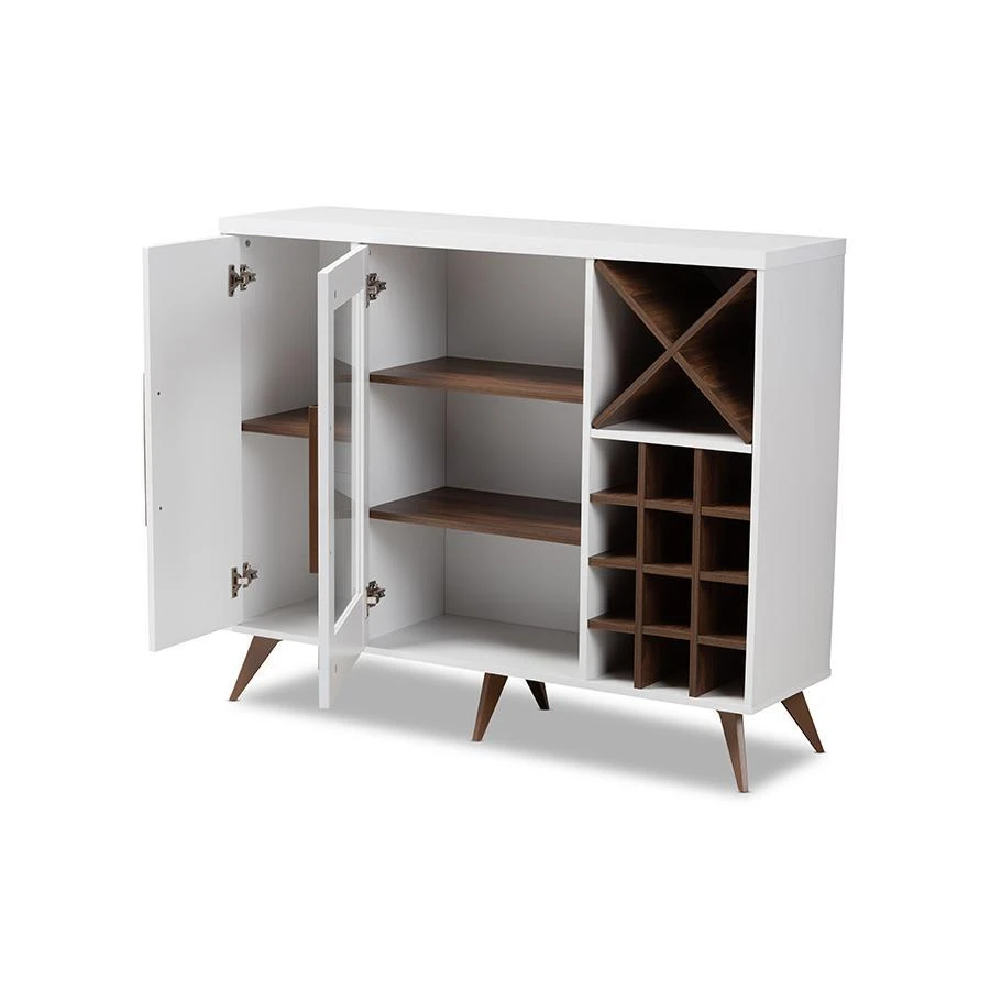 商品Baxton Studio|Pietro Mid-Century Modern White and Brown Finished Wine Cabinet,价格¥1920,第2张图片详细描述