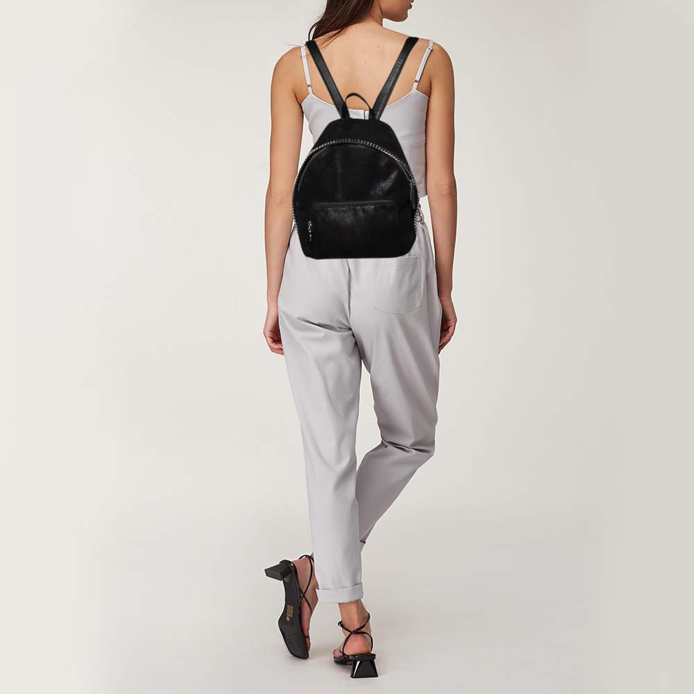 Stella McCartney Black Quilted Faux Leather Mini Falabella Backpack商品第2张图片规格展示