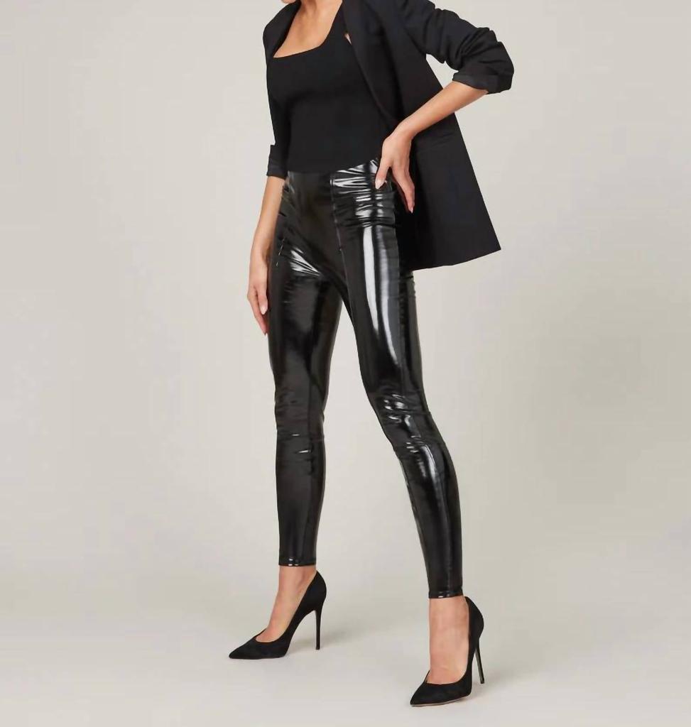 Faux Patent Leather Leggings In Classic Black商品第4张图片规格展示