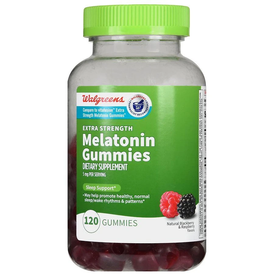 商品Walgreens|Extra Strength Melatonin 5 mg Gummies (60 days) Natural Blackberry & Raspberry,价格¥97,第2张图片详细描述