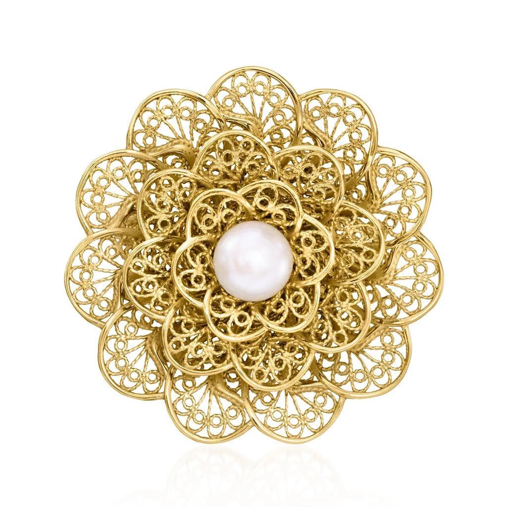 商品Ross-Simons|8-8.5mm Cultured Pearl Filigree Flower Pin in 18kt Gold Over Sterling,价格¥838,第1张图片