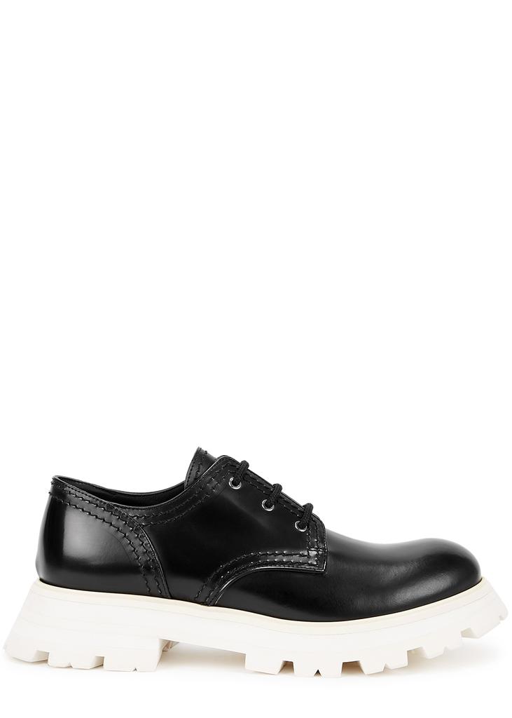 Black leather platform Derby shoes商品第1张图片规格展示