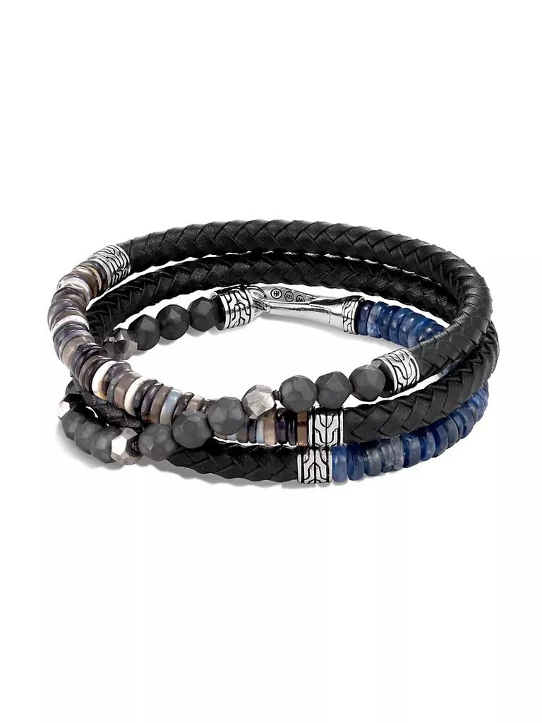 商品John Hardy|Chain Collection Multi-Stone, Sterling Silver & Leather Wrap Bracelet,价格¥6375,第2张图片详细描述