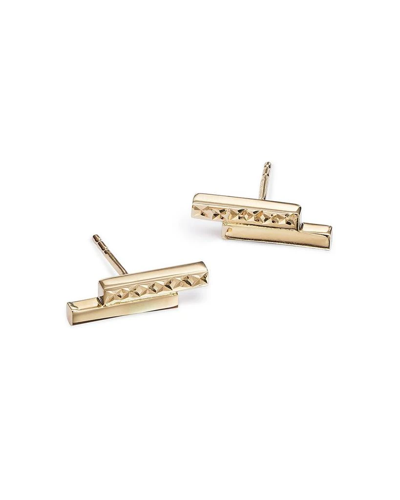 14K Yellow Gold Textured Double Bar Stud Earrings  - Exclusive 商品