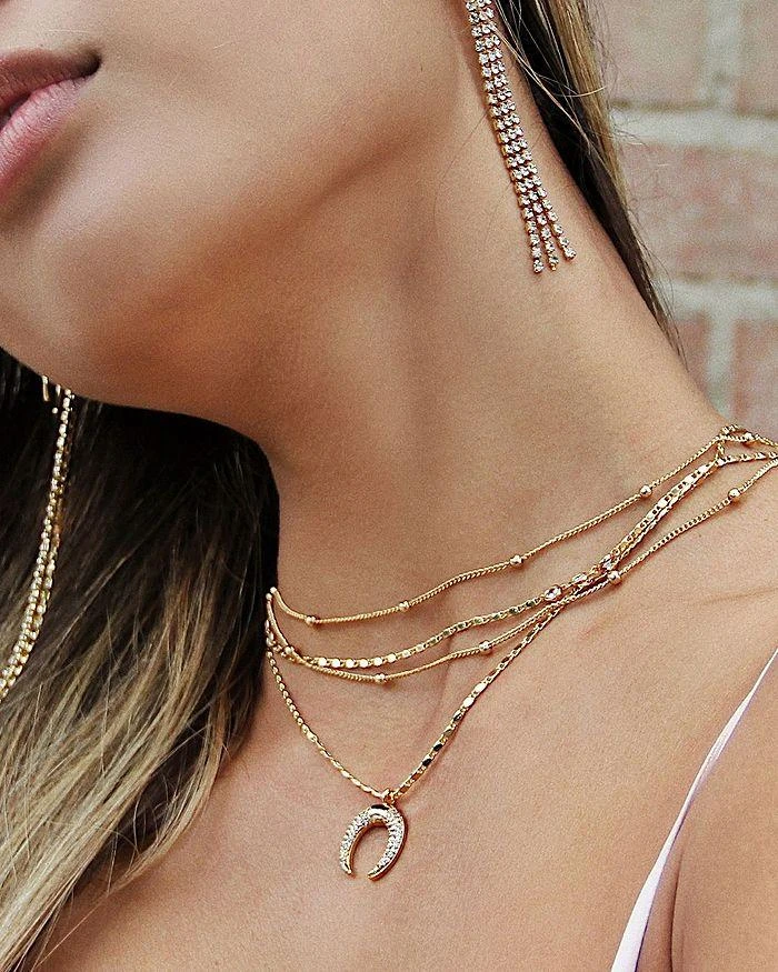 商品Ettika Jewelry|Layered Chain & Horn Pendant Necklace in 18K Gold Plate, 14",价格¥526,第2张图片详细描述