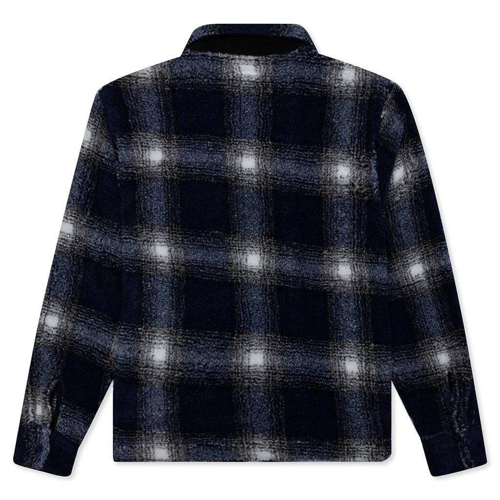 商品STUSSY|Stussy Shadow Plaid Sherpa Zip Shirt - Navy,价格¥609,第2张图片详细描述