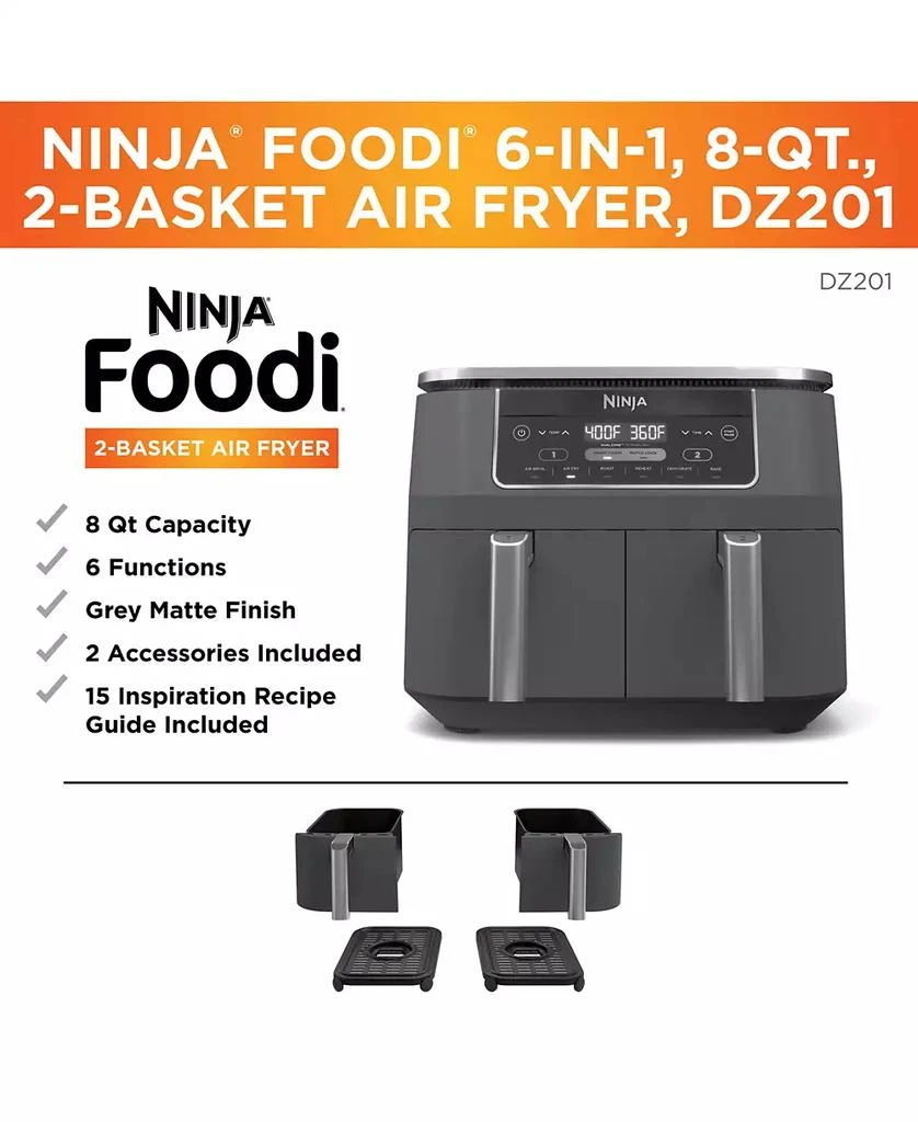 商品Ninja|Foodi® DZ201 6-in-1 8 Qt. 2-Basket Air Fryer with DualZone™ Technology,价格¥1423,第2张图片详细描述