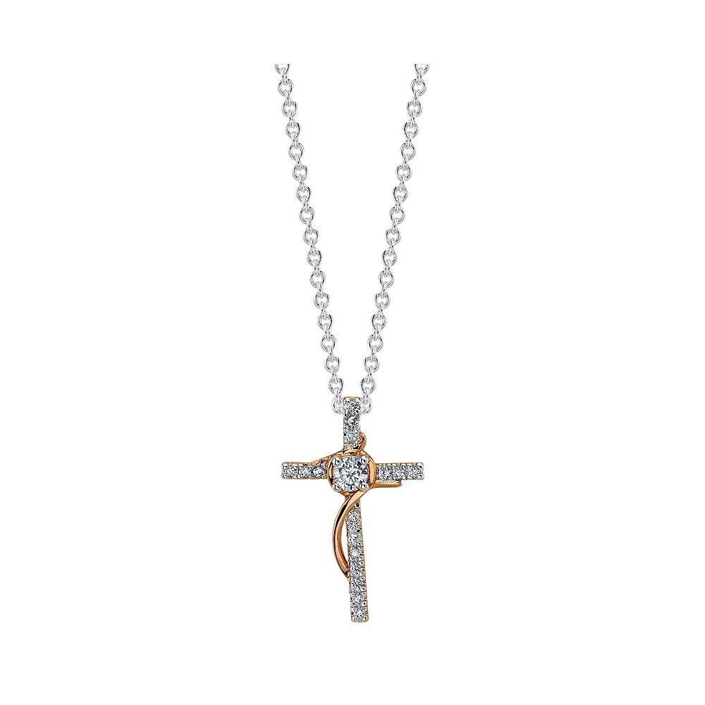 Gratitude & Grace Rose Gold Two-Tone Cubic Zirconia Cross Pendant Necklace商品第1张图片规格展示