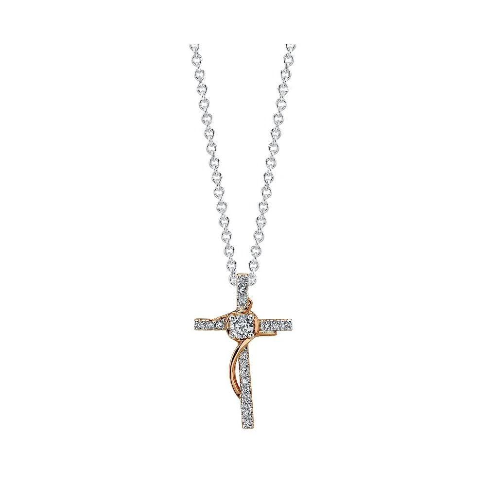 商品Unwritten|Gratitude & Grace Rose Gold Two-Tone Cubic Zirconia Cross Pendant Necklace,价格¥188,第1张图片