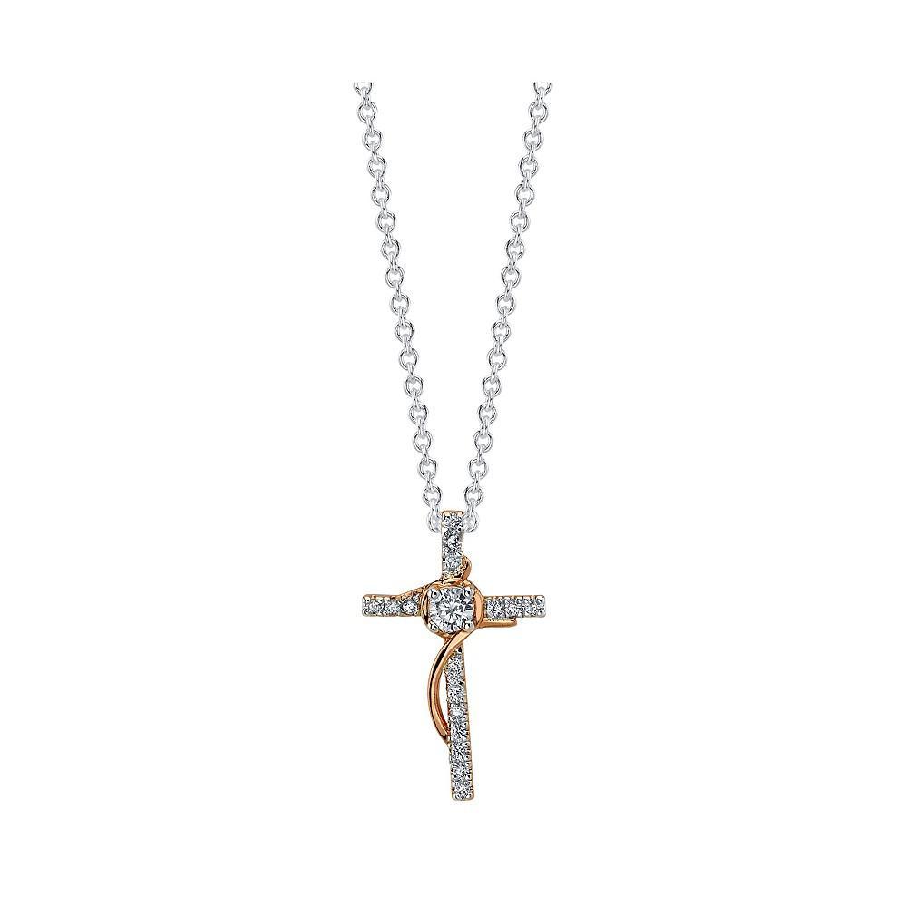 商品Unwritten|Gratitude & Grace Rose Gold Two-Tone Cubic Zirconia Cross Pendant Necklace,价格¥359,第1张图片