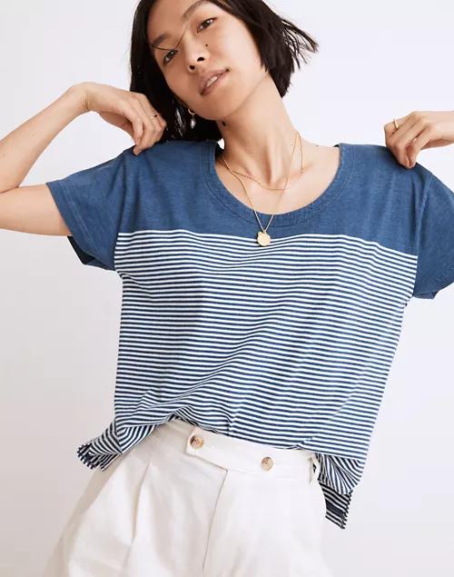 Lyndale Oversized Tee in Indigo Mariner Stripe商品第2张图片规格展示