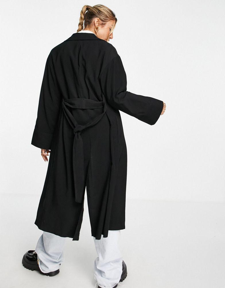 Topshop duster coat in black商品第3张图片规格展示