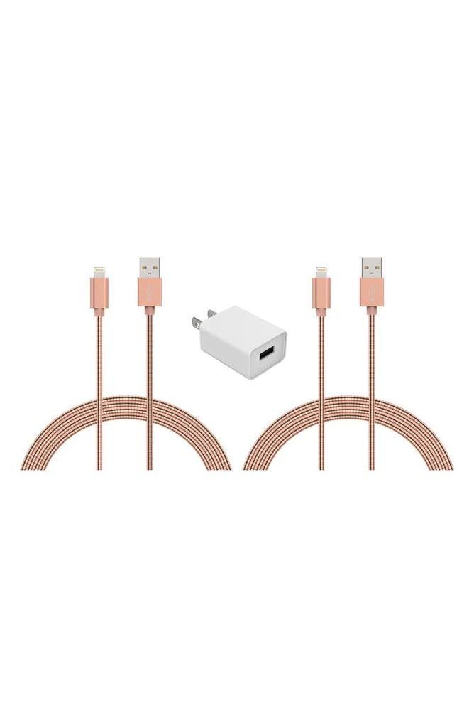 商品The Posh Tech|Lightning USB Charge Cord & Adaptor Cube 3-Piece Set - Rose Gold,价格¥225,第1张图片