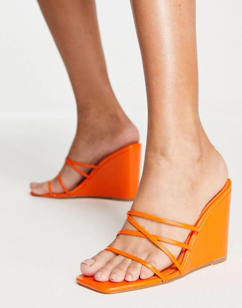商品Topshop|Topshop Rocco strippy heeled wedge in orange,价格¥129,第3张图片详细描述