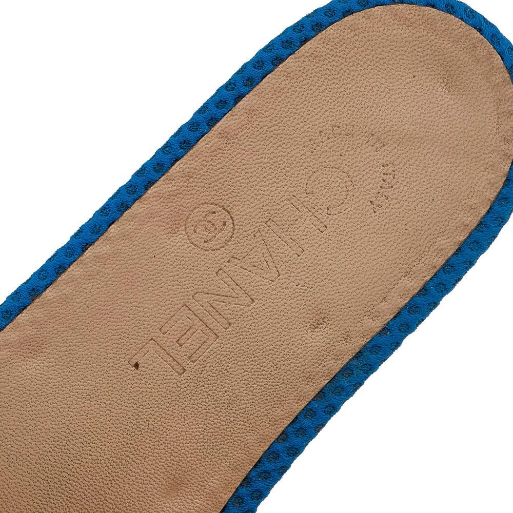 Chanel Blue/White Mesh And Leather CC Logo Platform Slide Wooden Sandals Size 39 商品
