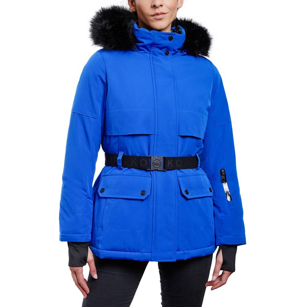 Women's Belted Hooded Faux-Fur-Trim Puffer Coat商品第1张图片规格展示