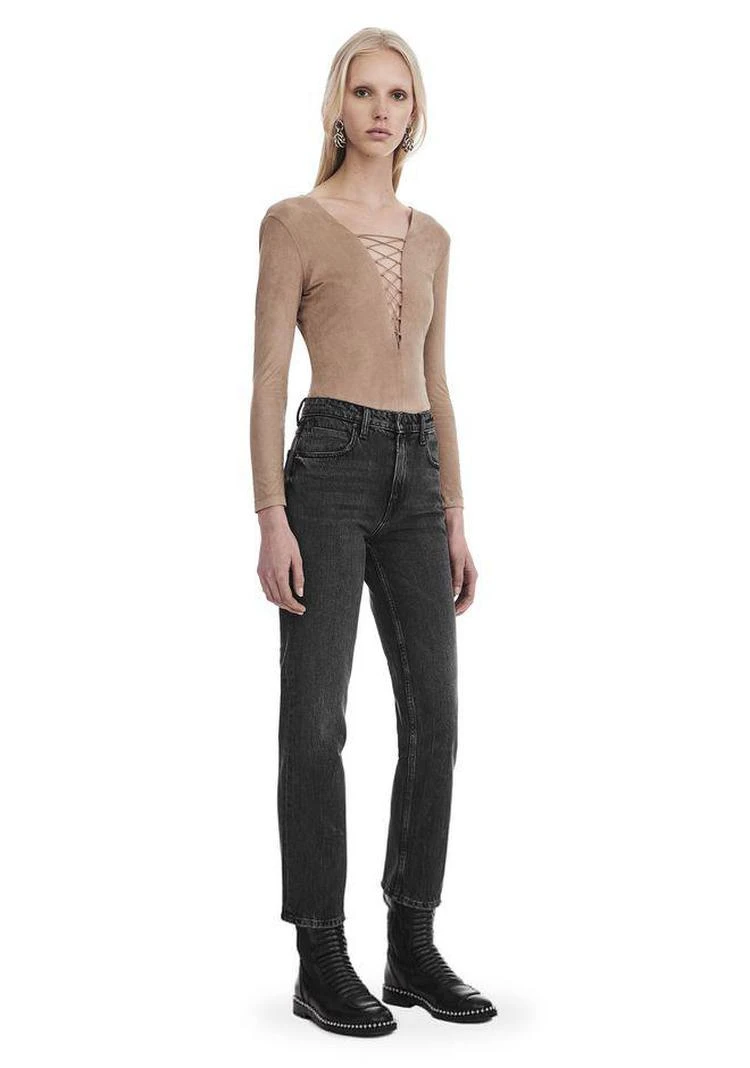 商品Alexander Wang|STRETCH FAUX SUEDE LONG SLEEVE LACE-UP BODYSUIT,价格¥1462,第1张图片