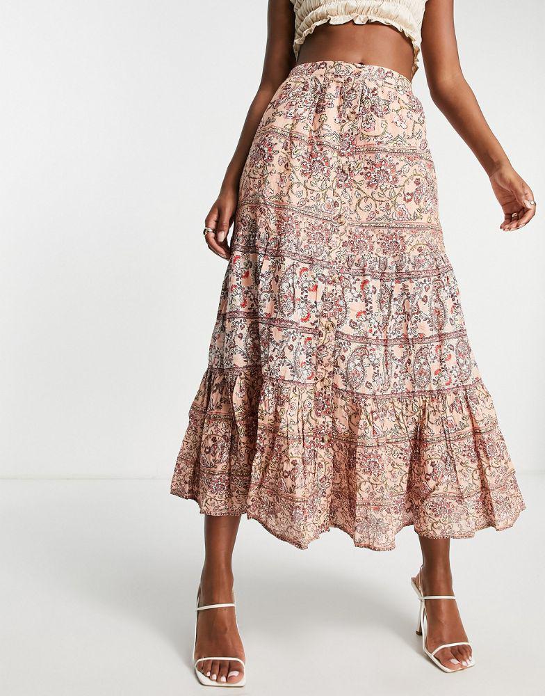 French Connection tiered midi skirt in boho paisley商品第2张图片规格展示