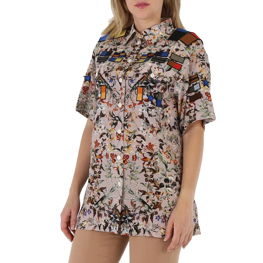 商品Burberry|Badge Appliques Iris Floral-Print Silk Crepe De Chine Oversized Shirt,价格¥1241,第3张图片详细描述