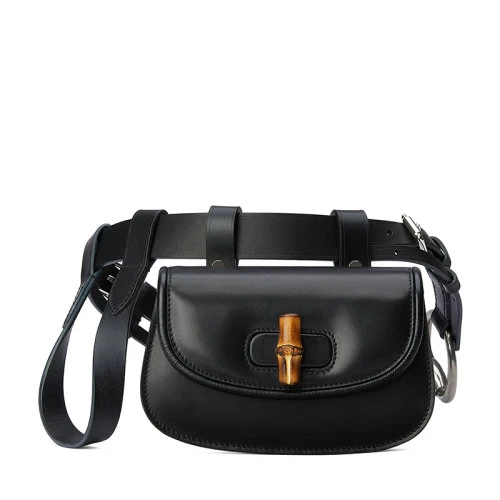 商品Gucci|GUCCI/古驰 女士黑色皮革多功能迷你腰包手提单肩竹节包681137UN5AN1000,价格¥19270,第1张图片