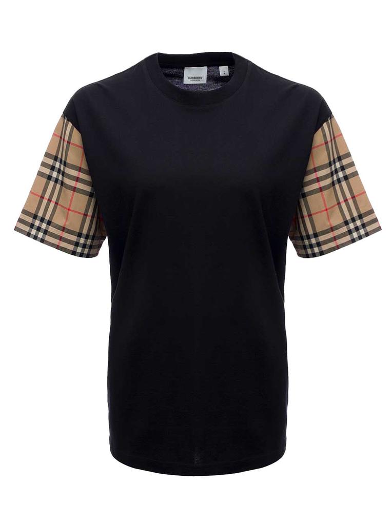Burberry Black Cotton T-shirt With Vintage Check Sleeves商品第1张图片规格展示