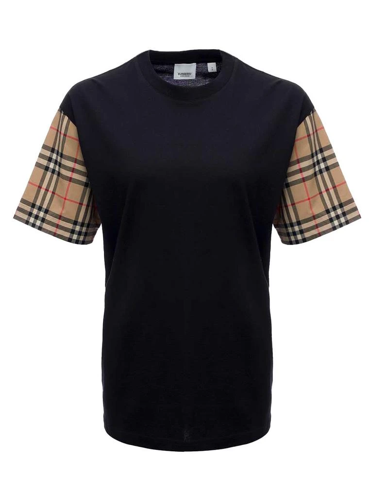 商品Burberry|Burberry Black Cotton T-shirt With Vintage Check Sleeves,价格¥3937,第1张图片