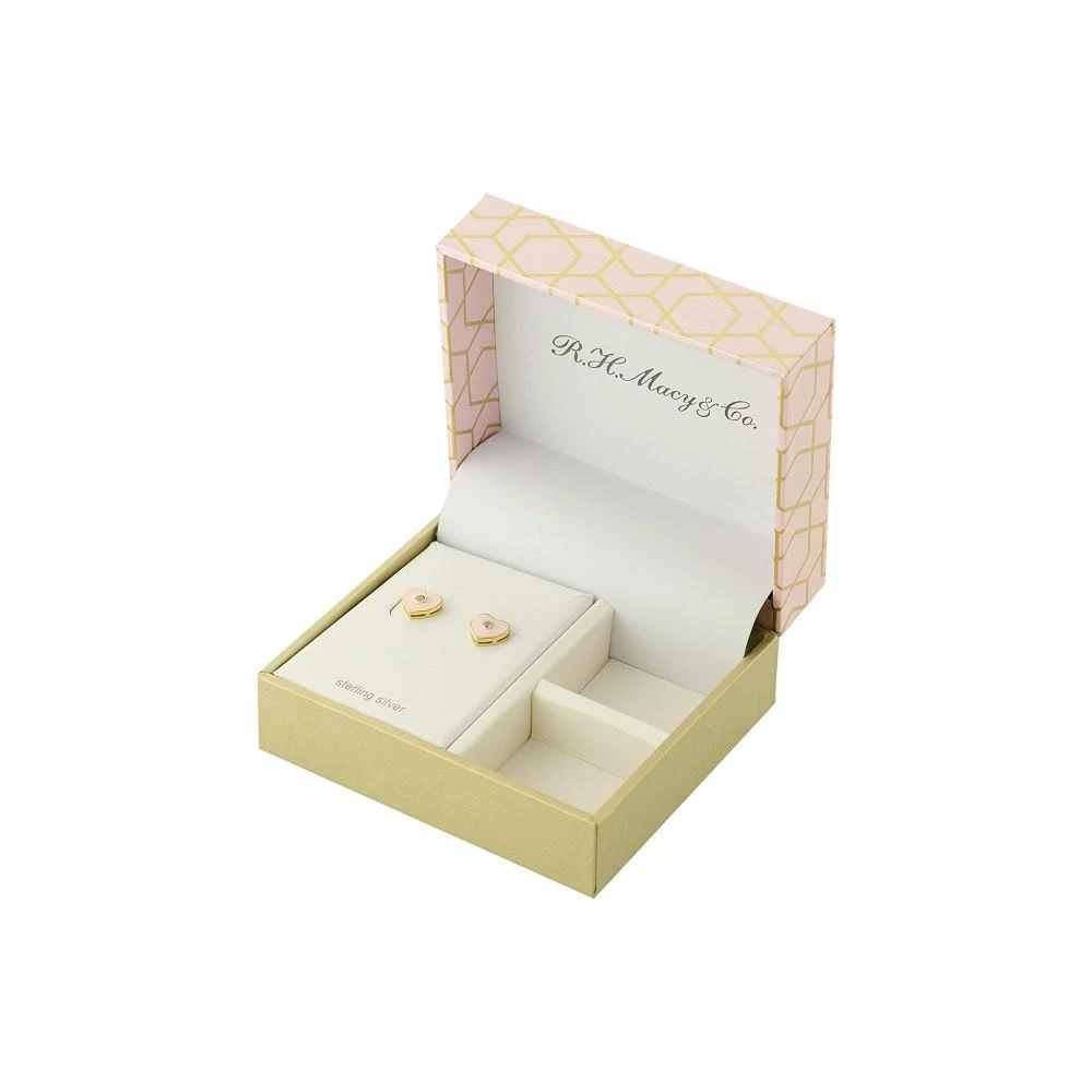 商品Giani Bernini|Clear Cubic Zirconia and Pink Enameled Heart Stud Earrings,价格¥676,第4张图片详细描述