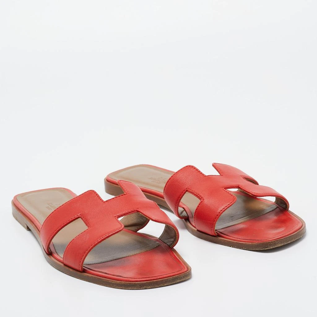 商品[二手商品] Hermes|Hermes Red Leather Oran Flat Slides Size 41,价格¥2736,第4张图片详细描述