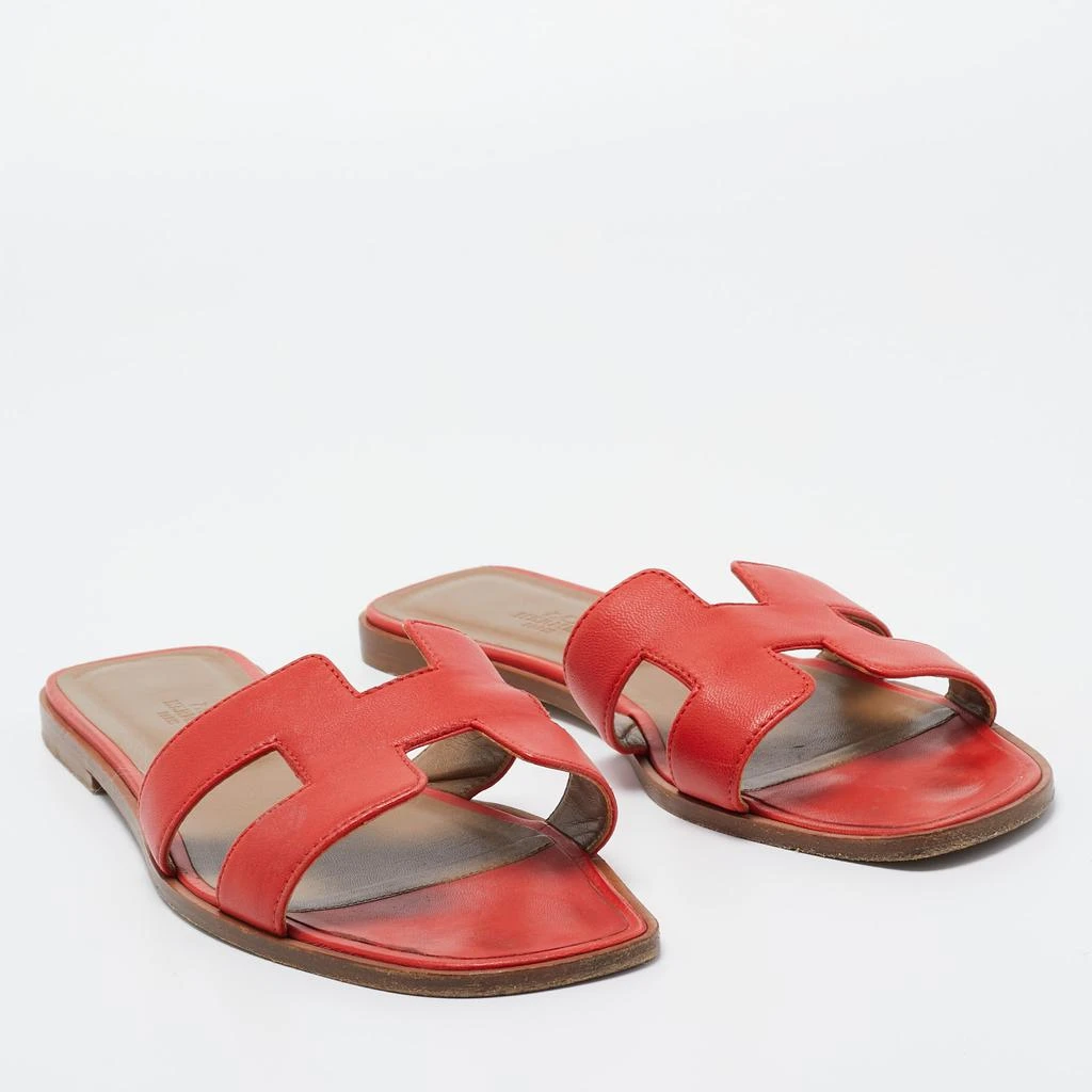 商品[二手商品] Hermes|Hermes Red Leather Oran Flat Slides Size 41 ,价格¥2660,第4张图片详细描述