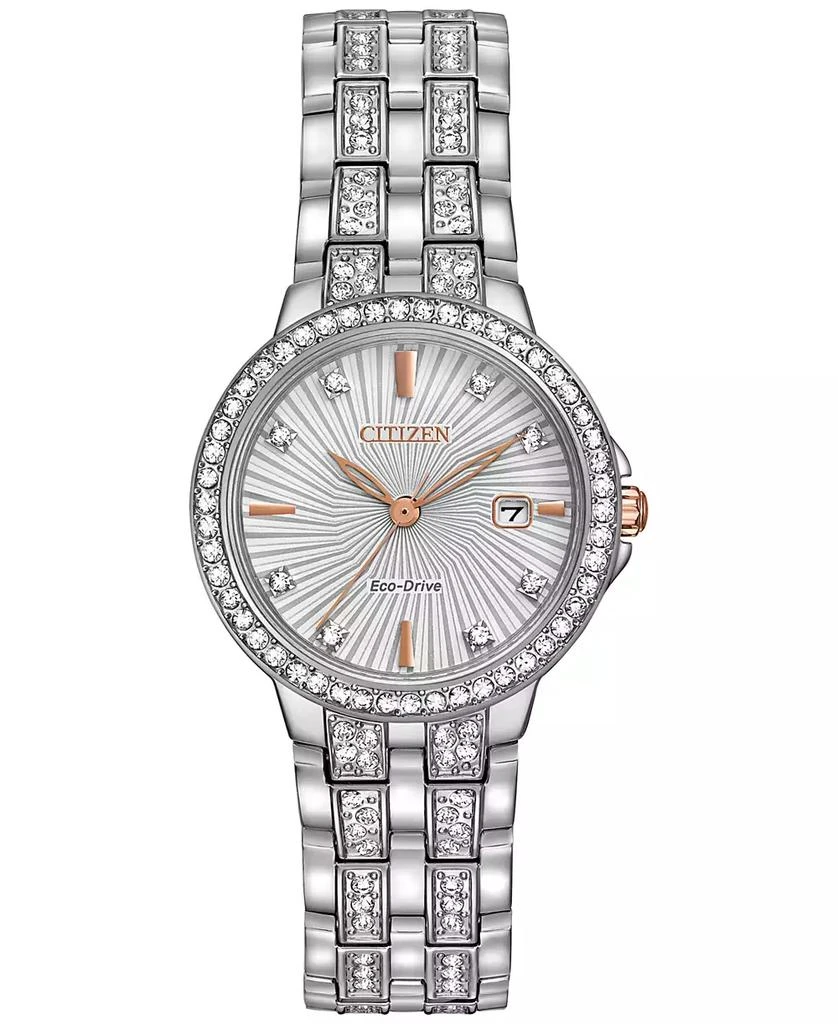 商品Citizen|Women's Eco-Drive Crystal Accent Stainless Steel Bracelet Watch 28mm EW2340-58A,价格¥2430,第1张图片