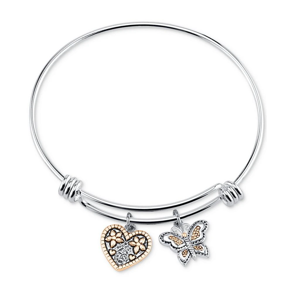 商品Unwritten|Two-Tone Butterfly and Heart "Sisters" Charm Bangle Bracelet with Silver Plated Charms,价格¥412,第1张图片