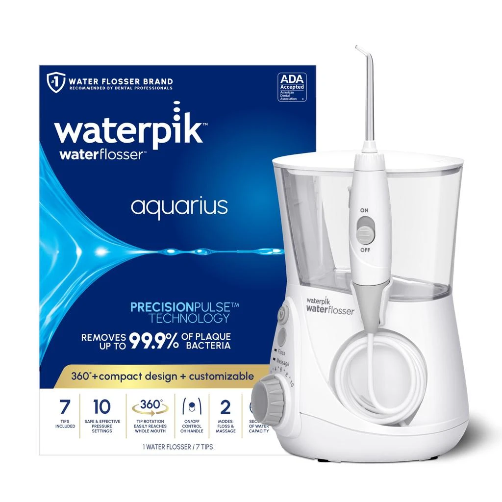 商品Waterpik|Waterpik Aquarius Water Flosser Professional For Teeth, Gums, Braces, Dental Care, Electric Power With 10 Settings, 7 Tips For Multiple Users And Needs, ADA Accepted, White WP-660, Packaging May Vary,价格¥612,第1张图片