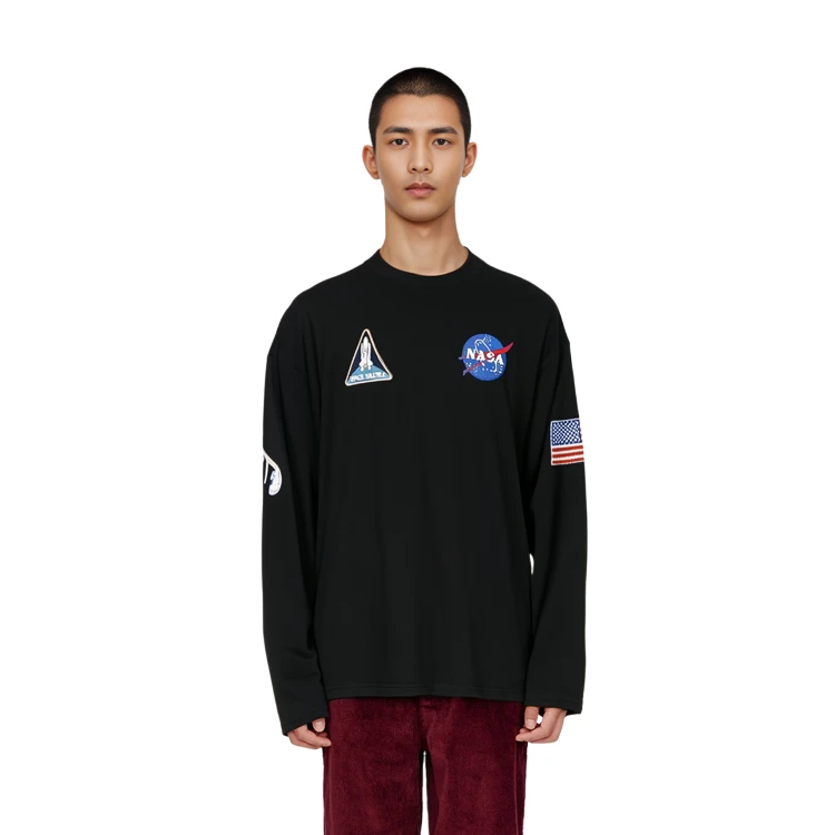 商品[国内直发] Balenciaga|巴黎世家 x nasa 联名款 太空船印花半高领长袖T恤 男款 黑色,价格¥4376,第4张图片详细描述